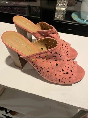 NWOT American Eagle Outfitters Pink Suede Cutout Block Heel Mules